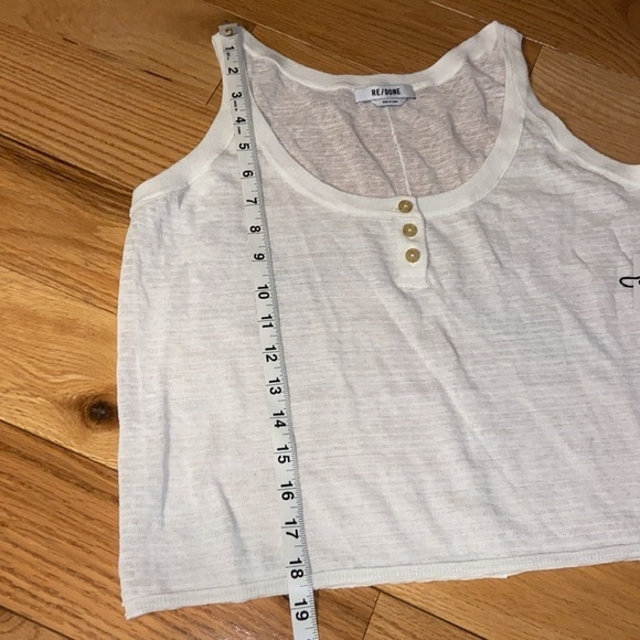 NWT Re/Done Linen Blend Sheer Henley Tank in vintage, white , size small - Picture 9 of 10
